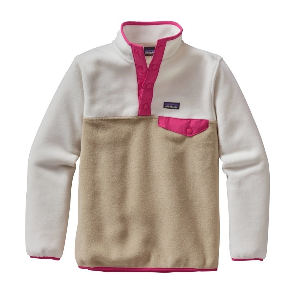 Patagonia Fleece in Cream and Tan with Pink Details